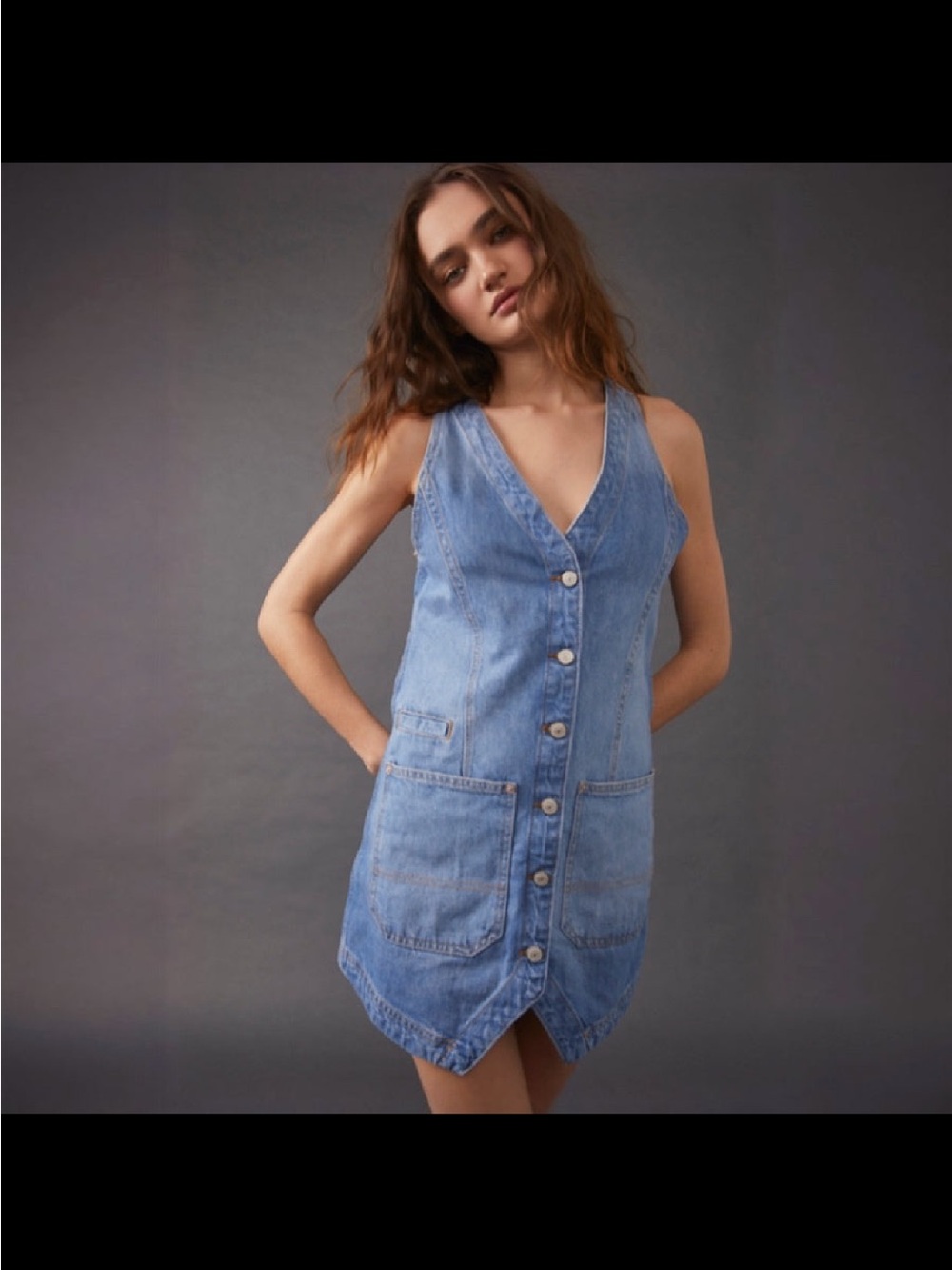 Free People Out of Office Blue Denim Buttoned Vest Dress XS Small - Picture 6 of 8